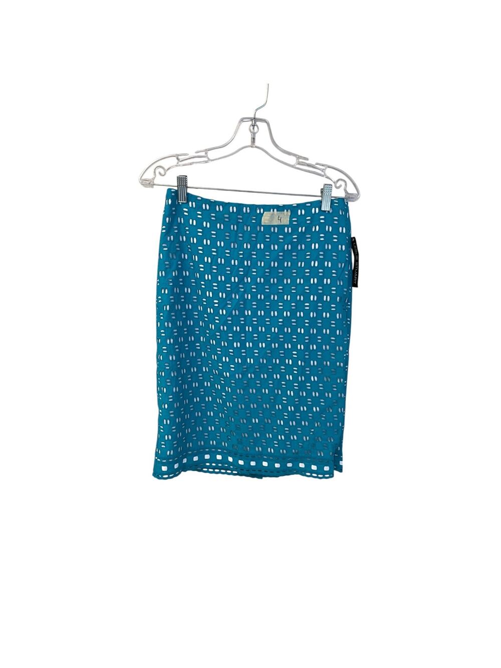 Leslie Stuart Straight Pencil Skirt Women Size 4 Casual Cotton Blue Eyelet NWT